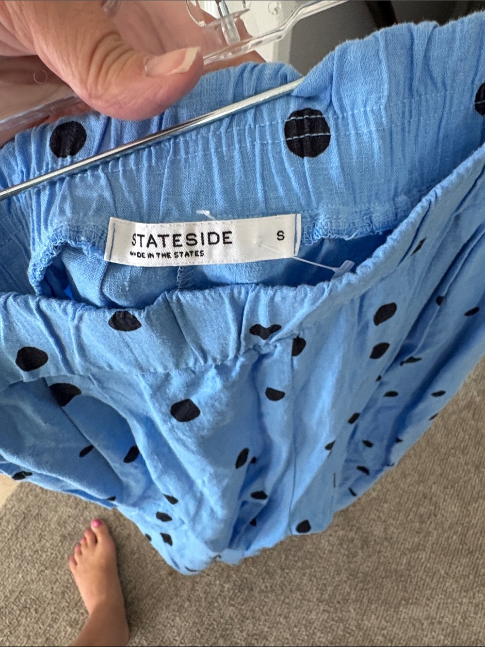 Stateside NWOT Light Blue Wide-Leg Pants with Black Polka Dots - Picture 3 of 4